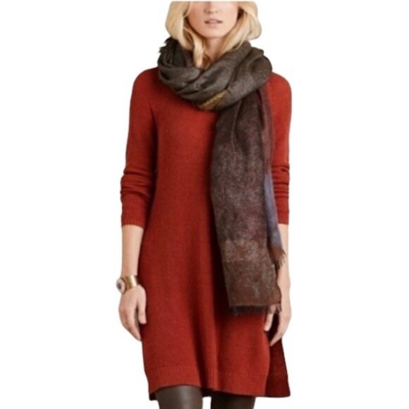 Anthropologie Moth Pasadena Tunic Sweater Chili Red Size S Cashmere Blend Boho - Picture 1 of 14